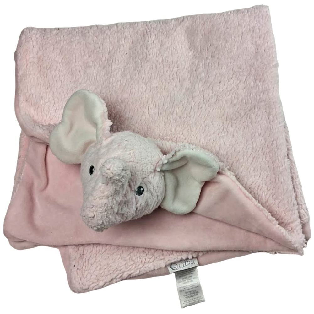Quiltex‎ Pink Elephant Baby Security Blanket Lovey 28" x 28" Soft Girl Big htf